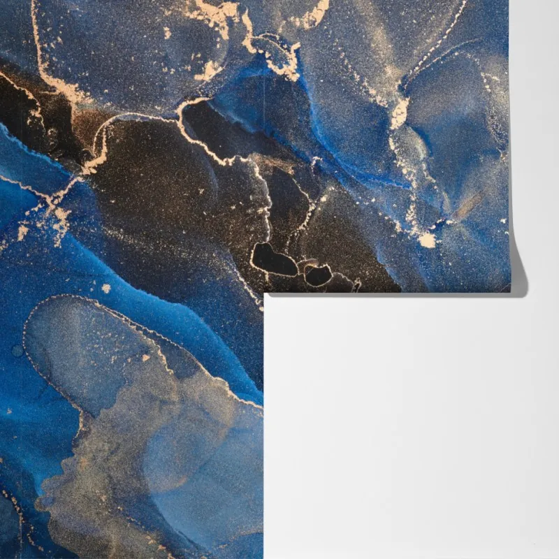 Fototapeta luksusowe niebiesko-złote abstrakcyjne fale – Wallissimo® Fototapeta luksusowe niebiesko-złote abstrakcyjne fale – Wallissimo®