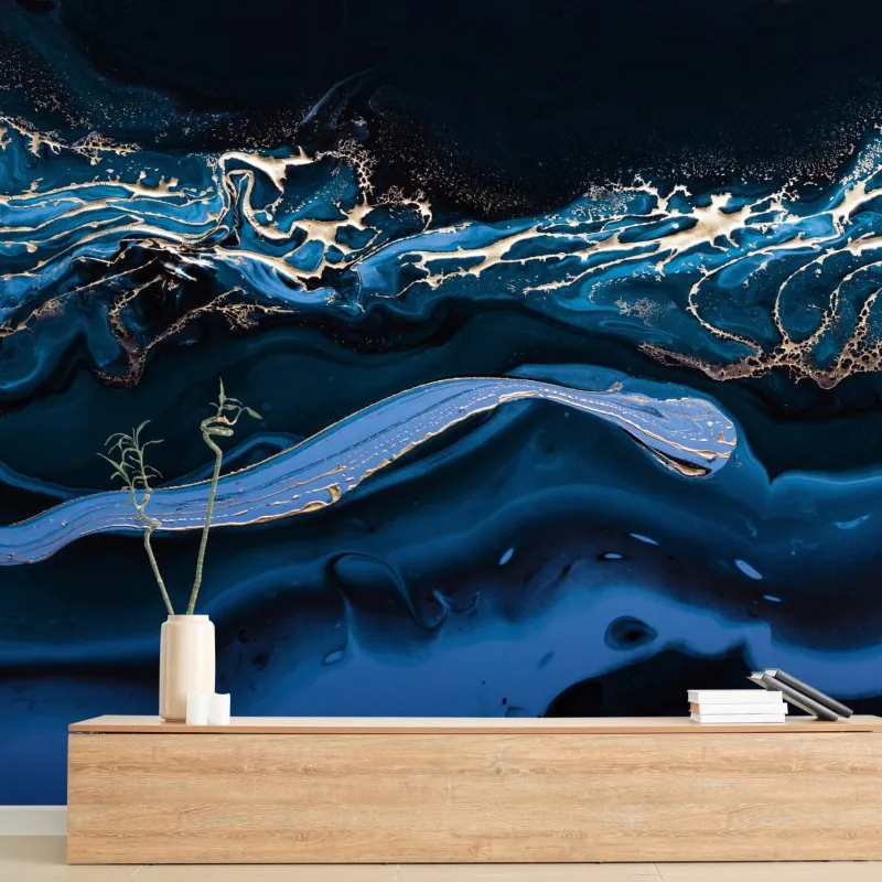 Fototapeta granatowo-złota abstrakcja w ruchu