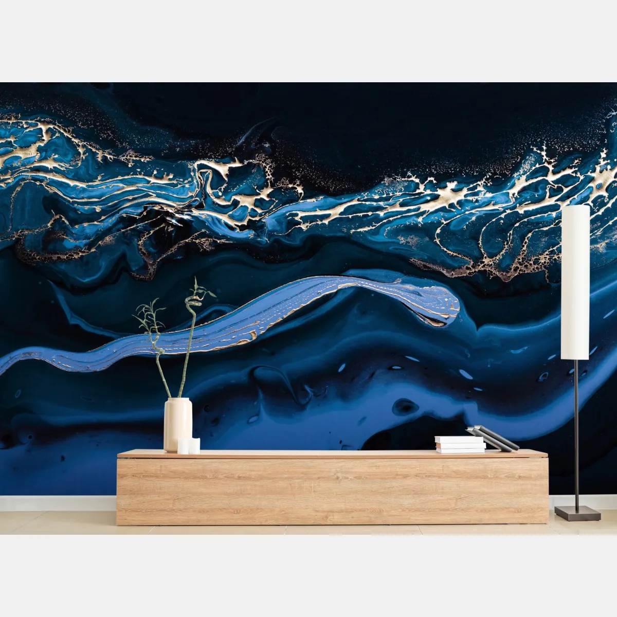 Fototapeta granatowo-złota abstrakcja w ruchu – Wallissimo® Fototapeta granatowo-złota abstrakcja w ruchu – Wallissimo®