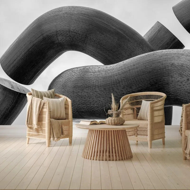 Fototapeta krzywe formy abstrakcyjna rzeźba w odcieniach szarości