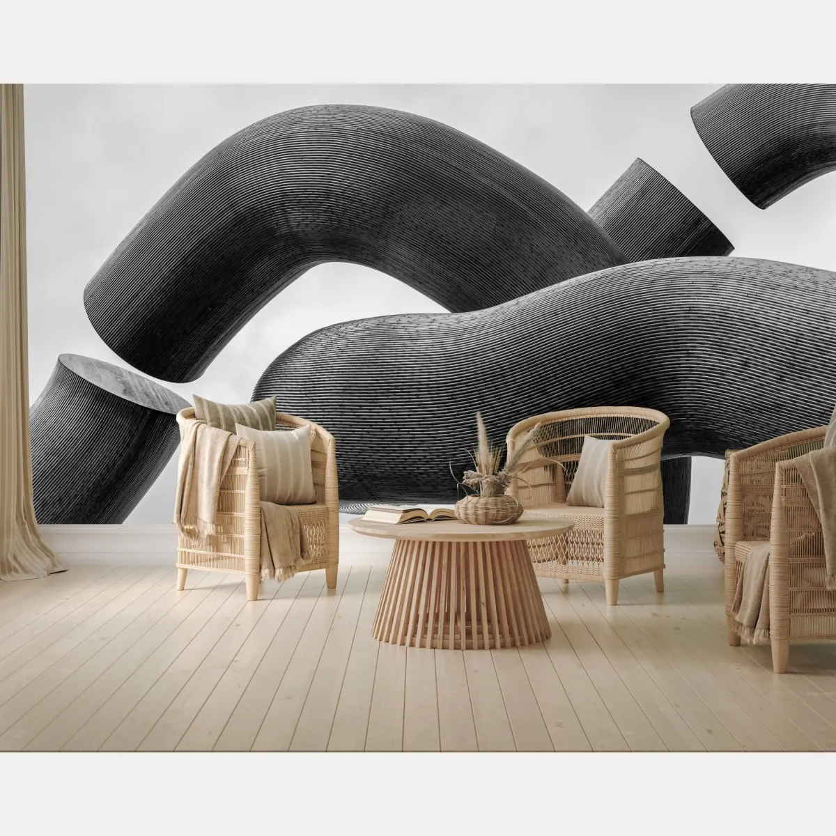 Fototapeta krzywe formy abstrakcyjna rzeźba w odcieniach szarości – Wallissimo® Fototapeta krzywe formy abstrakcyjna rzeźba w odcieniach szarości – Wallissimo®