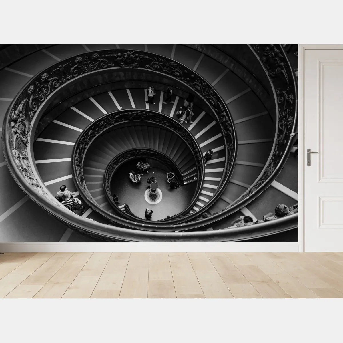 Fototapeta dramtyczne spiralne schody w monochromii – Wallissimo® Fototapeta dramtyczne spiralne schody w monochromii – Wallissimo®
