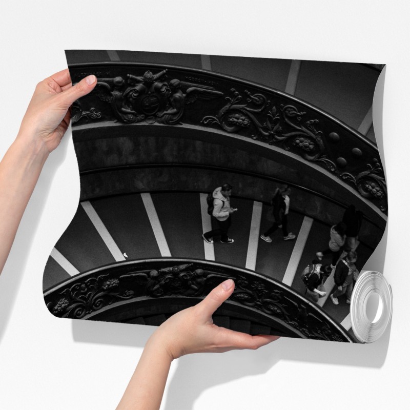 Fototapeta dramtyczne spiralne schody w monochromii – Wallissimo® Fototapeta dramtyczne spiralne schody w monochromii – Wallissimo®