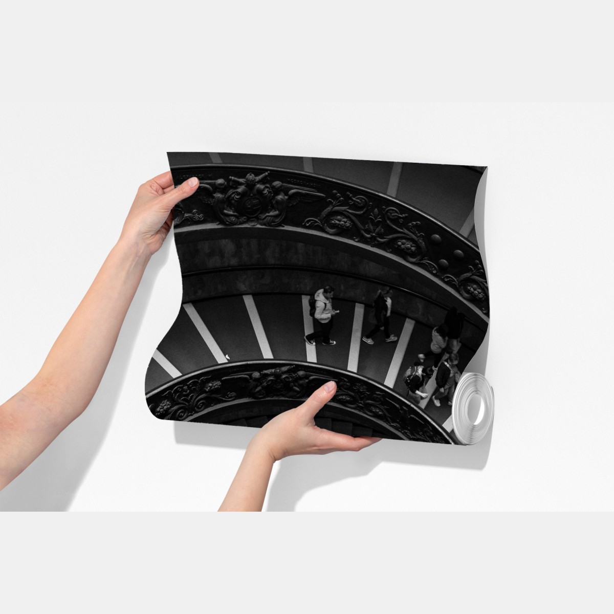 Fototapeta dramtyczne spiralne schody w monochromii – Wallissimo® Fototapeta dramtyczne spiralne schody w monochromii – Wallissimo®