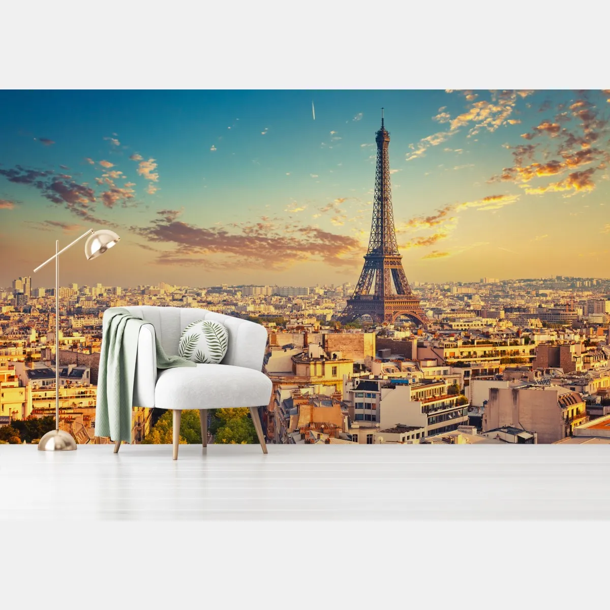 Fototapeta zachód słońca nad panoramą Paryża z Wieżą Eiffla – Wallissimo® Fototapeta zachód słońca nad panoramą Paryża z Wieżą Eiffla – Wallissimo®