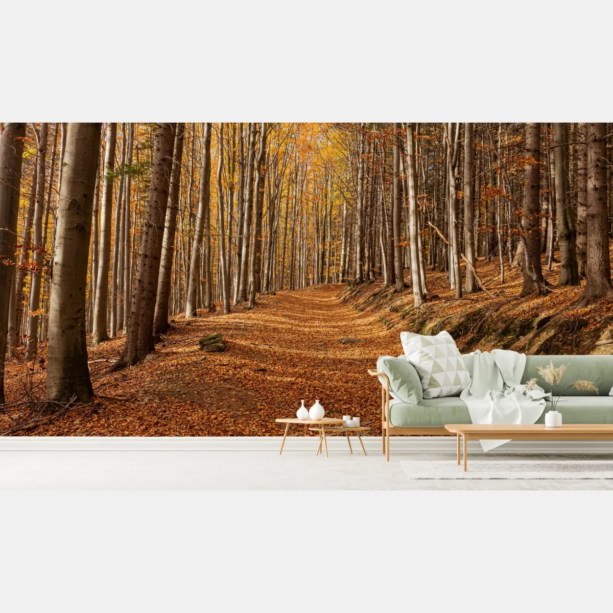 Fototapeta jesienna ścieżka leśna w złotych liściach – Wallissimo® Fototapeta jesienna ścieżka leśna w złotych liściach – Wallissimo®