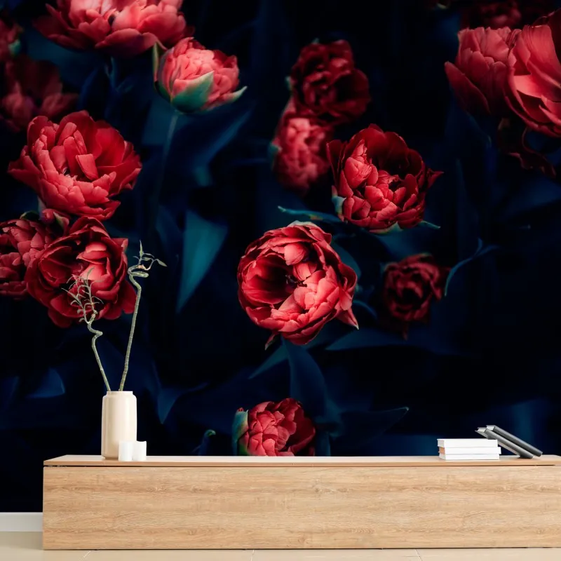 Fototapeta ponury bukiet czerwonych tulipanów