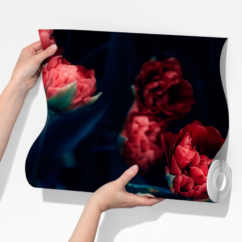 Fototapeta ponury bukiet czerwonych tulipanów – Wallissimo® Fototapeta ponury bukiet czerwonych tulipanów – Wallissimo®