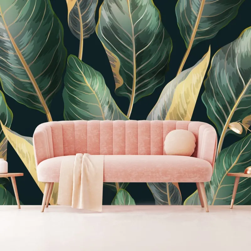 Fototapeta vintage tropikalny wzór z liśćmi – Wallissimo® Fototapeta vintage tropikalny wzór z liśćmi – Wallissimo®