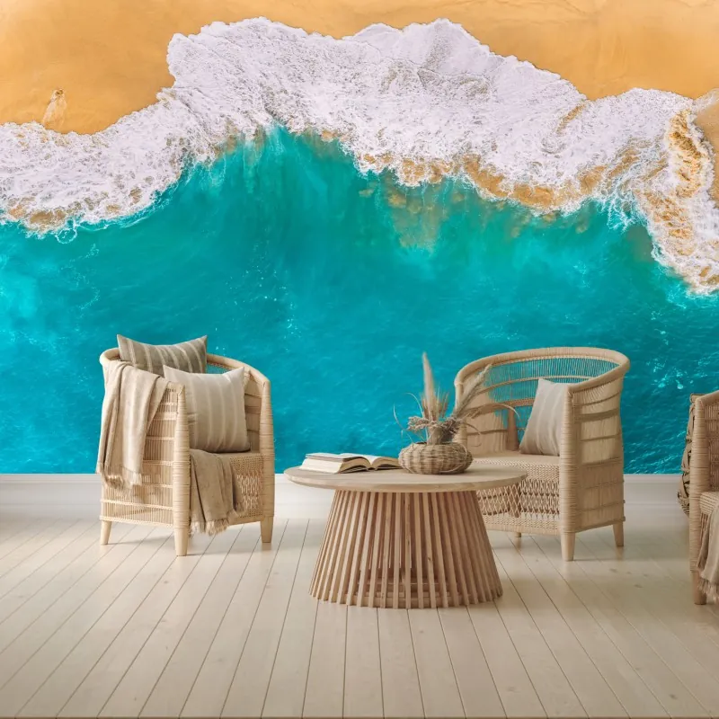 Fototapeta turkusowe fale nad plażą Kelingking, Nusa Penida