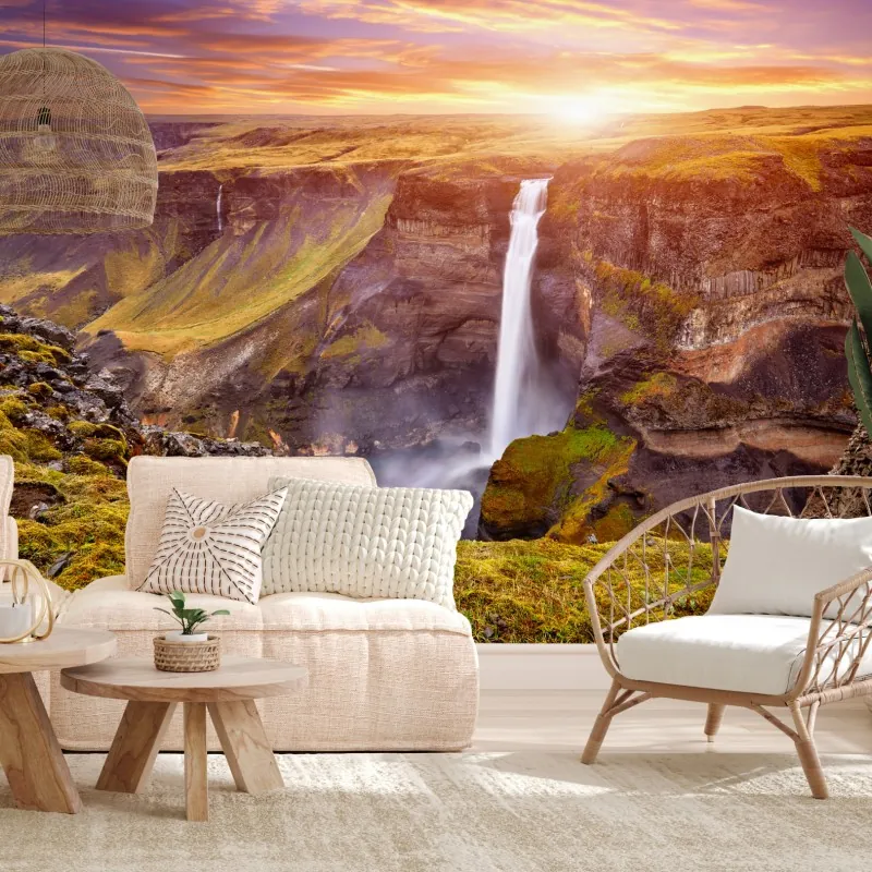 Fototapeta Haifoss wodospad o zachodzie słońca