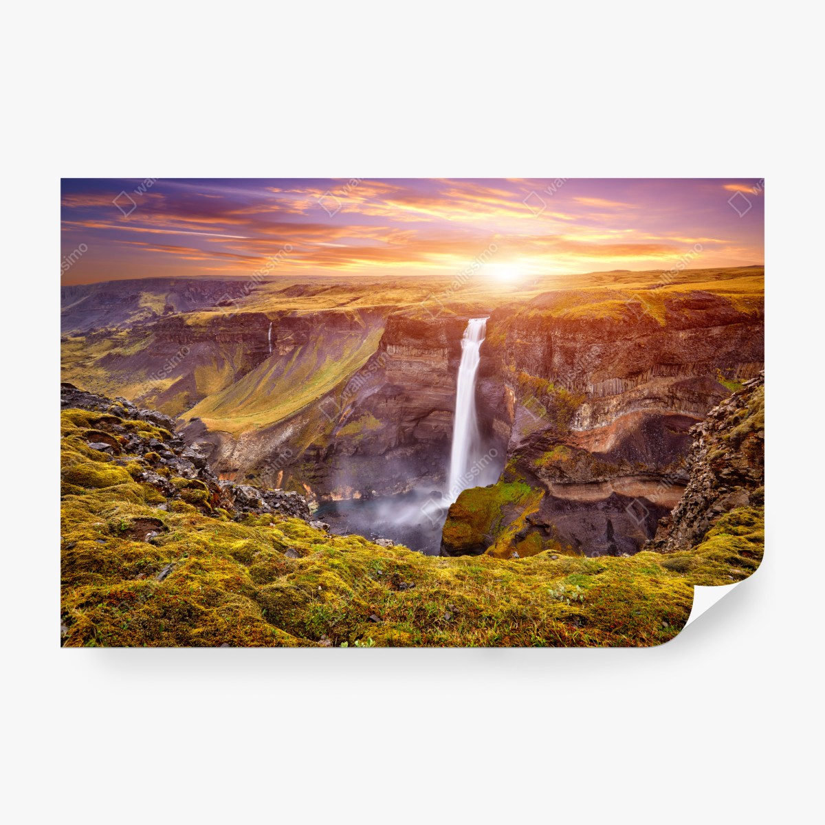 Fototapeta Haifoss wodospad o zachodzie słońca – Wallissimo® Fototapeta Haifoss wodospad o zachodzie słońca – Wallissimo®