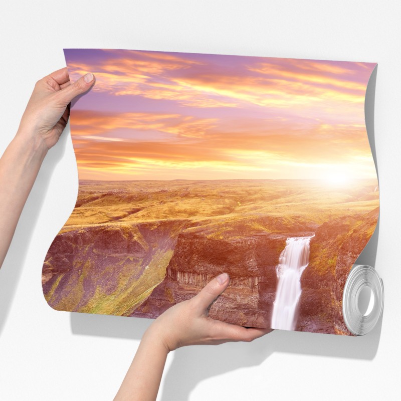 Fototapeta Haifoss wodospad o zachodzie słońca – Wallissimo® Fototapeta Haifoss wodospad o zachodzie słońca – Wallissimo®