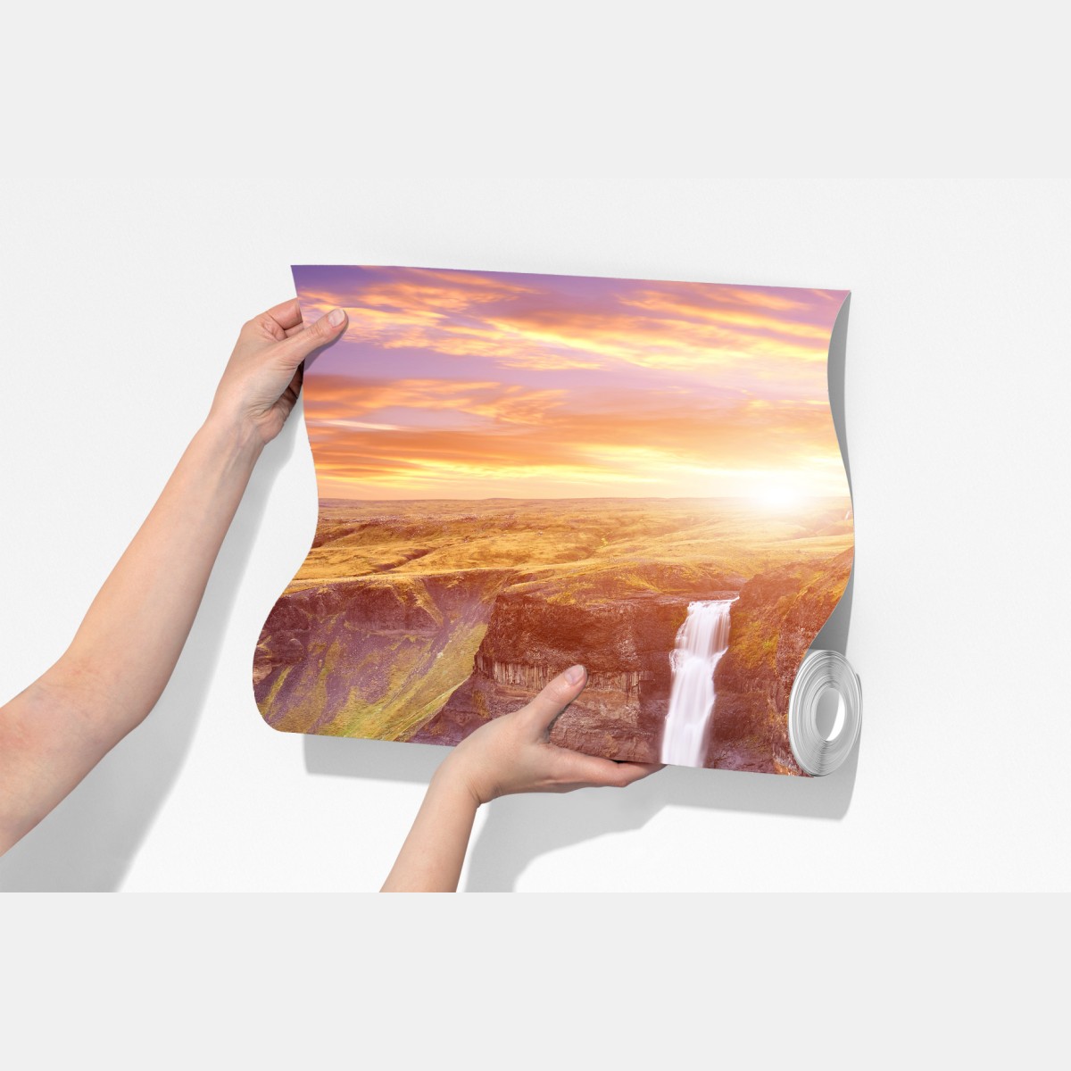 Fototapeta Haifoss wodospad o zachodzie słońca – Wallissimo® Fototapeta Haifoss wodospad o zachodzie słońca – Wallissimo®