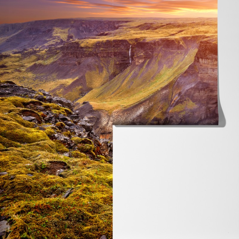 Fototapeta Haifoss wodospad o zachodzie słońca – Wallissimo® Fototapeta Haifoss wodospad o zachodzie słońca – Wallissimo®