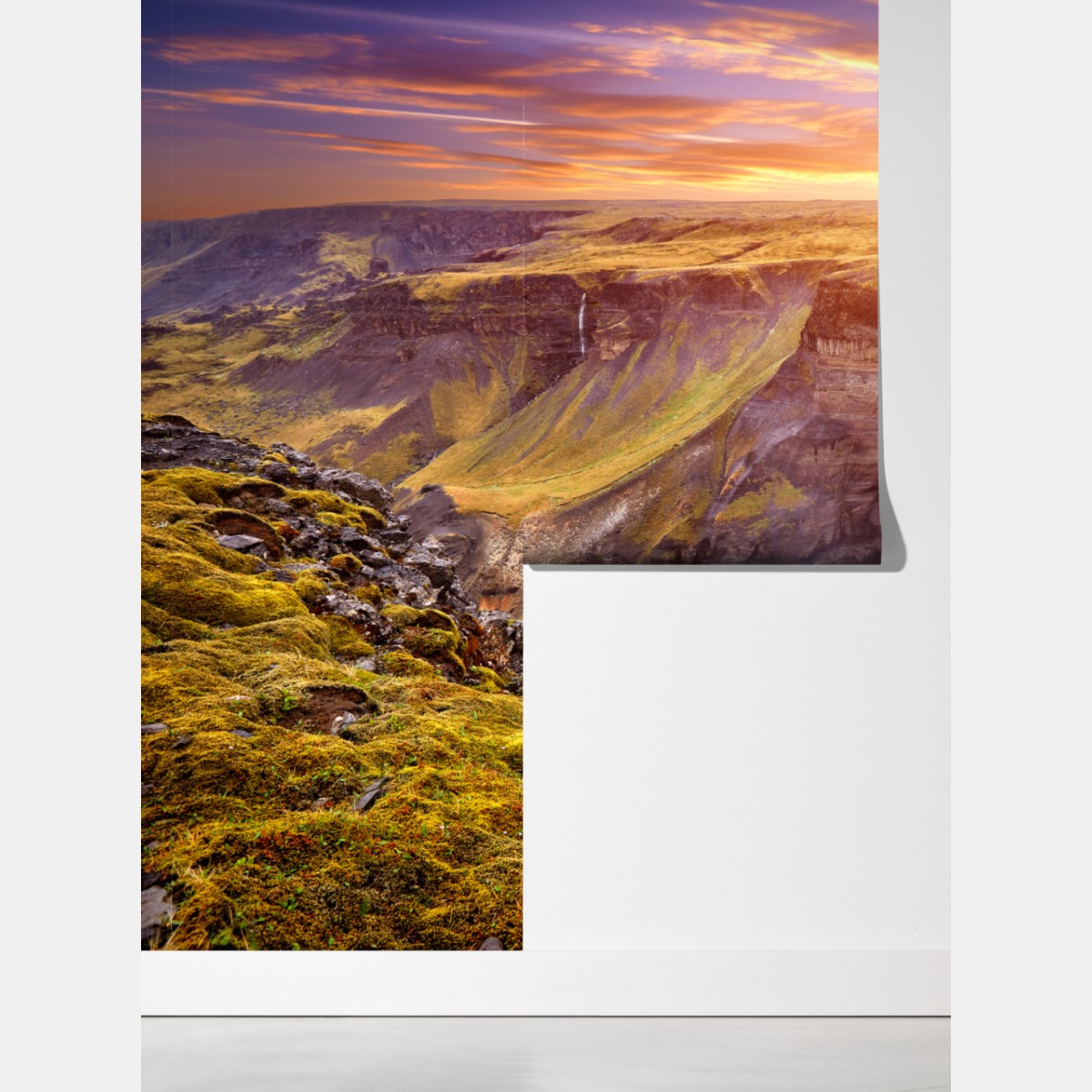 Fototapeta Haifoss wodospad o zachodzie słońca – Wallissimo® Fototapeta Haifoss wodospad o zachodzie słońca – Wallissimo®