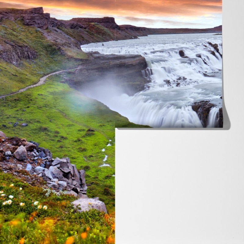 Fototapeta panoramiczny widok wodospadu Gullfoss – Wallissimo® Fototapeta panoramiczny widok wodospadu Gullfoss – Wallissimo®