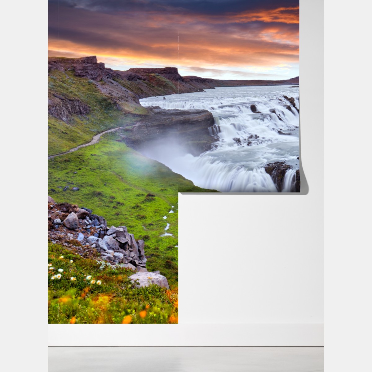 Fototapeta panoramiczny widok wodospadu Gullfoss – Wallissimo® Fototapeta panoramiczny widok wodospadu Gullfoss – Wallissimo®