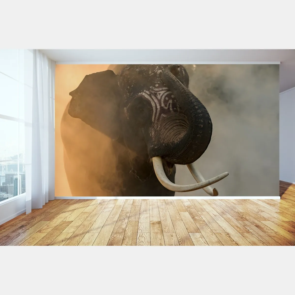 Fototapeta majestatyczny słoń z Tajlandii z kłami – Wallissimo® Fototapeta majestatyczny słoń z Tajlandii z kłami – Wallissimo®