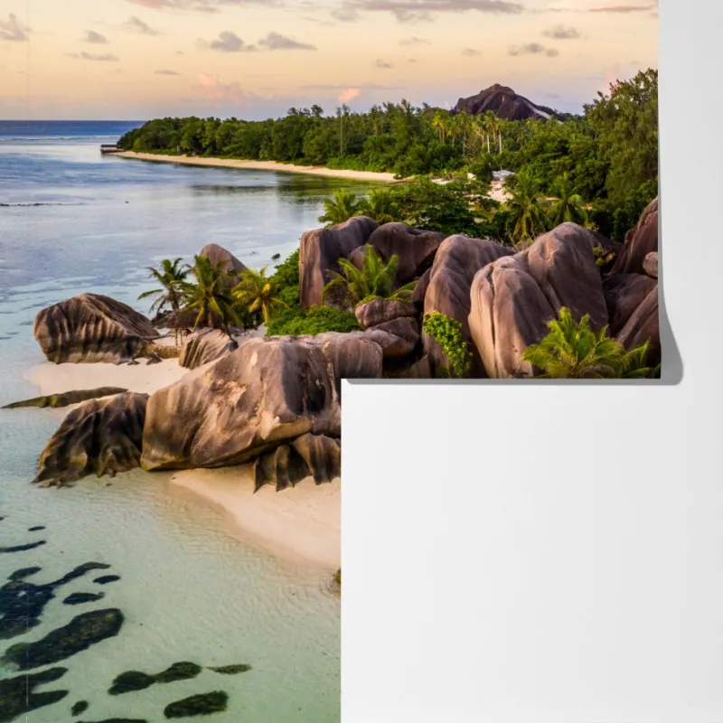 Fototapeta Anse d'Argent tropikalna plaża z granitowymi głazami – Wallissimo® Fototapeta Anse d'Argent tropikalna plaża z granitowymi głazami – Wallissimo®