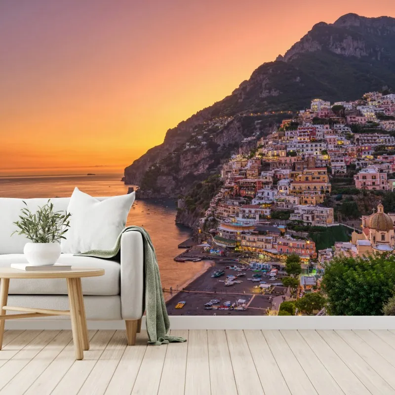 Fototapeta zachód słońca nad Positano, Wybrzeże Amalfitańskie