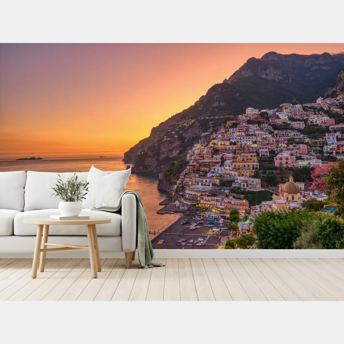 Fototapeta zachód słońca nad Positano, Wybrzeże Amalfitańskie – Wallissimo® Fototapeta zachód słońca nad Positano, Wybrzeże Amalfitańskie – Wallissimo®