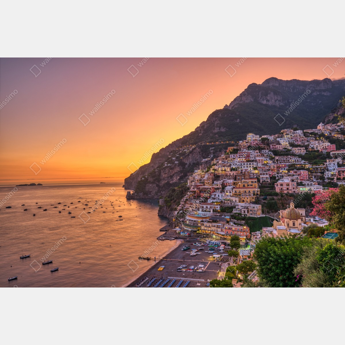 Fototapeta zachód słońca nad Positano, Wybrzeże Amalfitańskie – Wallissimo® Fototapeta zachód słońca nad Positano, Wybrzeże Amalfitańskie – Wallissimo®