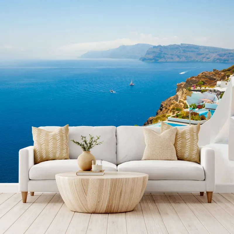 Fototapeta Santorini widok na wybrzeże z białą architekturą