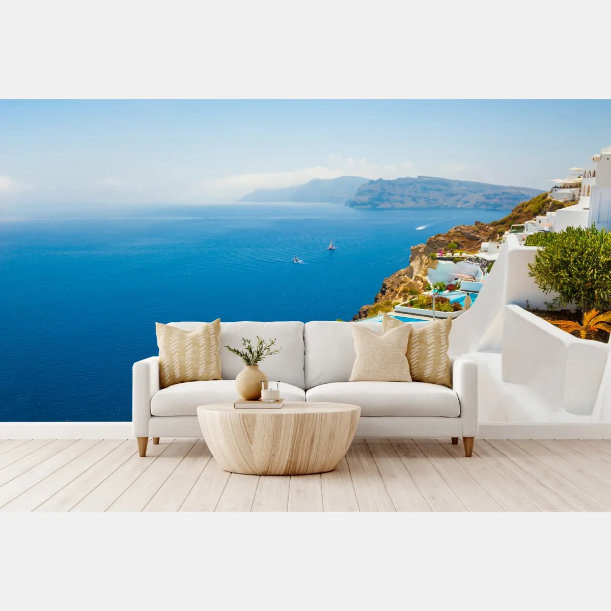 Fototapeta Santorini widok na wybrzeże z białą architekturą – Wallissimo® Fototapeta Santorini widok na wybrzeże z białą architekturą – Wallissimo®