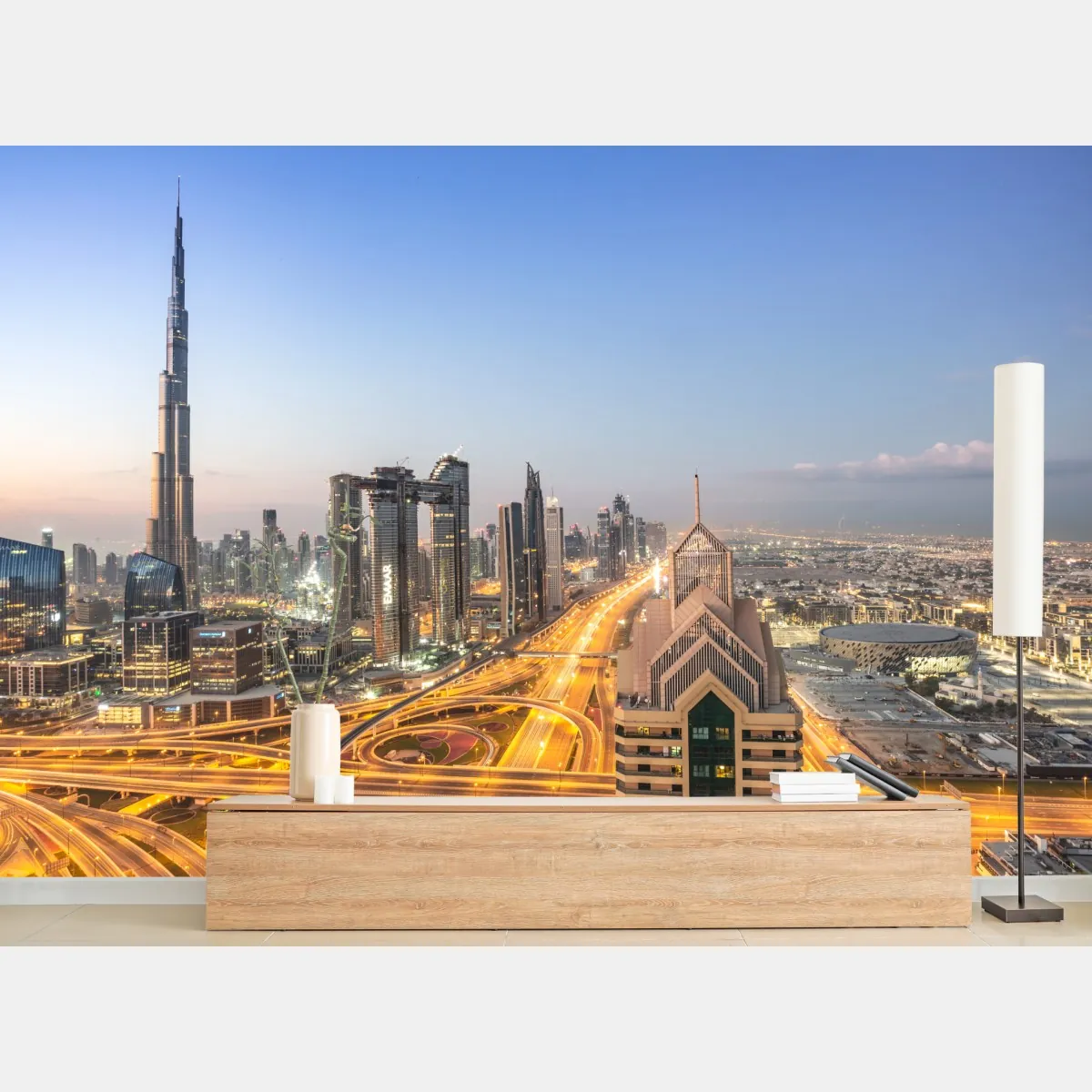 Fototapeta panorama Dubaju o zmierzchu – Wallissimo® Fototapeta panorama Dubaju o zmierzchu – Wallissimo®