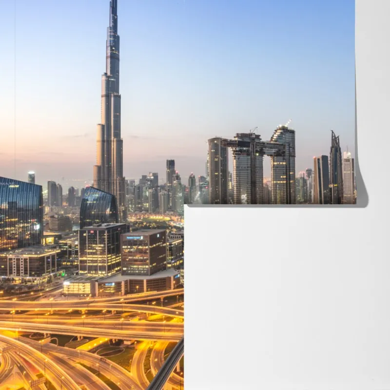 Fototapeta panorama Dubaju o zmierzchu – Wallissimo® Fototapeta panorama Dubaju o zmierzchu – Wallissimo®