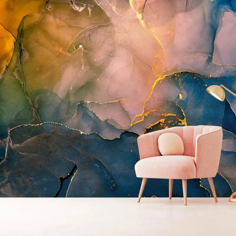 Fototapeta niebiesko-złoty abstrakcyjny marmur