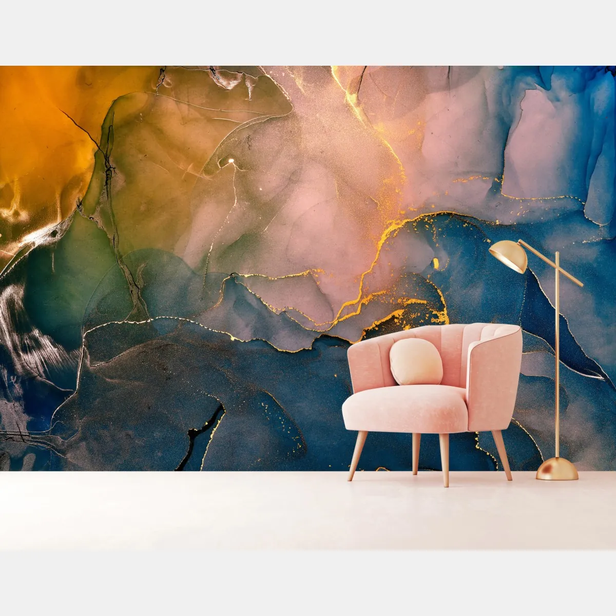 Fototapeta niebiesko-złoty abstrakcyjny marmur – Wallissimo® Fototapeta niebiesko-złoty abstrakcyjny marmur – Wallissimo®