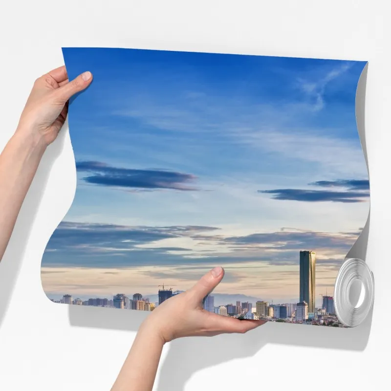 Fototapeta spokojna miejska panorama nad jeziorem – Wallissimo® Fototapeta spokojna miejska panorama nad jeziorem – Wallissimo®