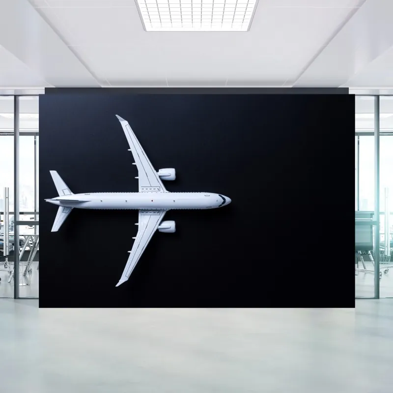 Fototapeta biały samolot widok z góry na czarnym tle