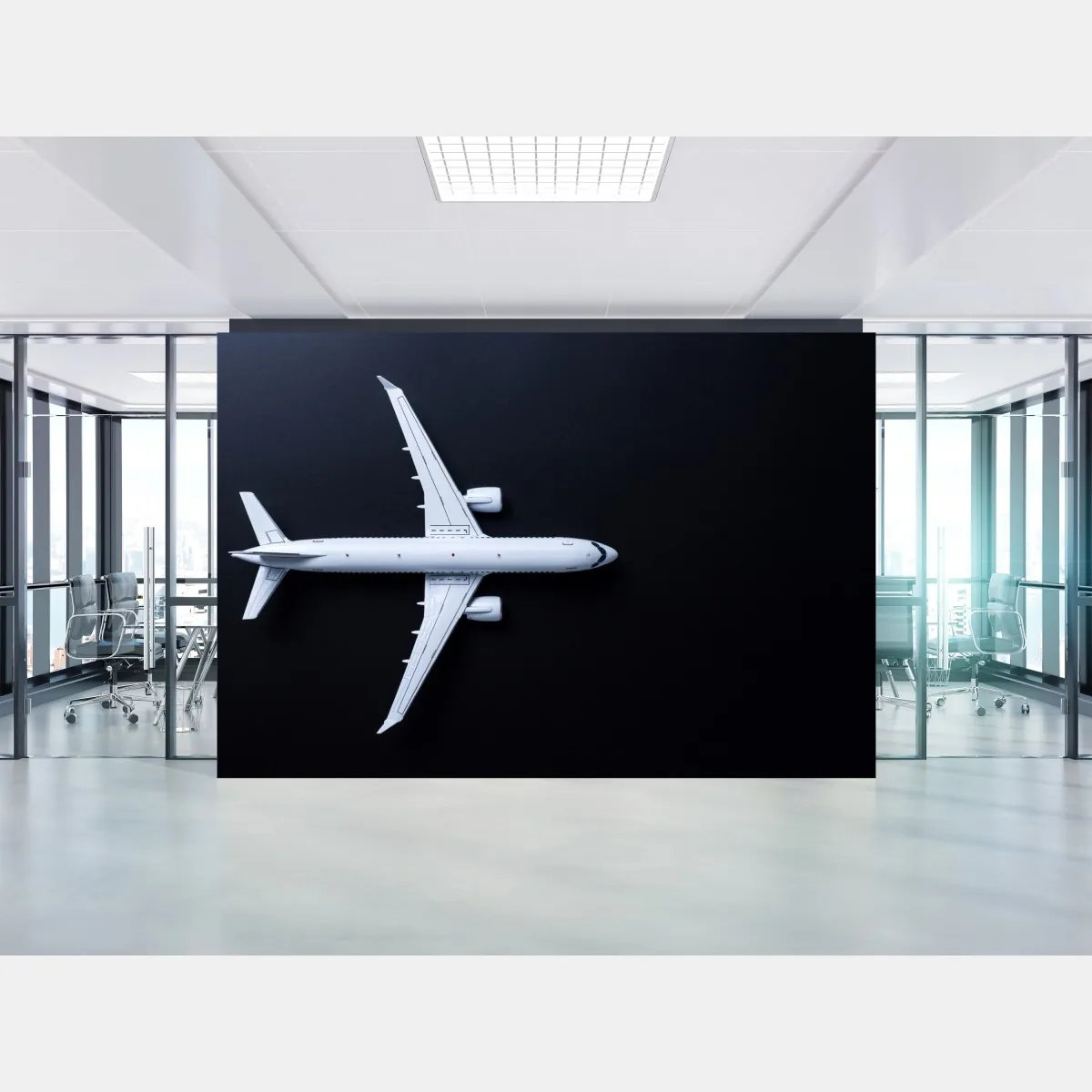 Fototapeta biały samolot widok z góry na czarnym tle – Wallissimo® Fototapeta biały samolot widok z góry na czarnym tle – Wallissimo®