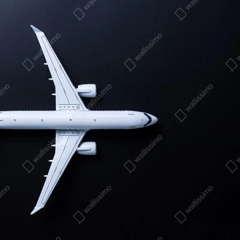 Fototapeta biały samolot widok z góry na czarnym tle – Wallissimo® Fototapeta biały samolot widok z góry na czarnym tle – Wallissimo®