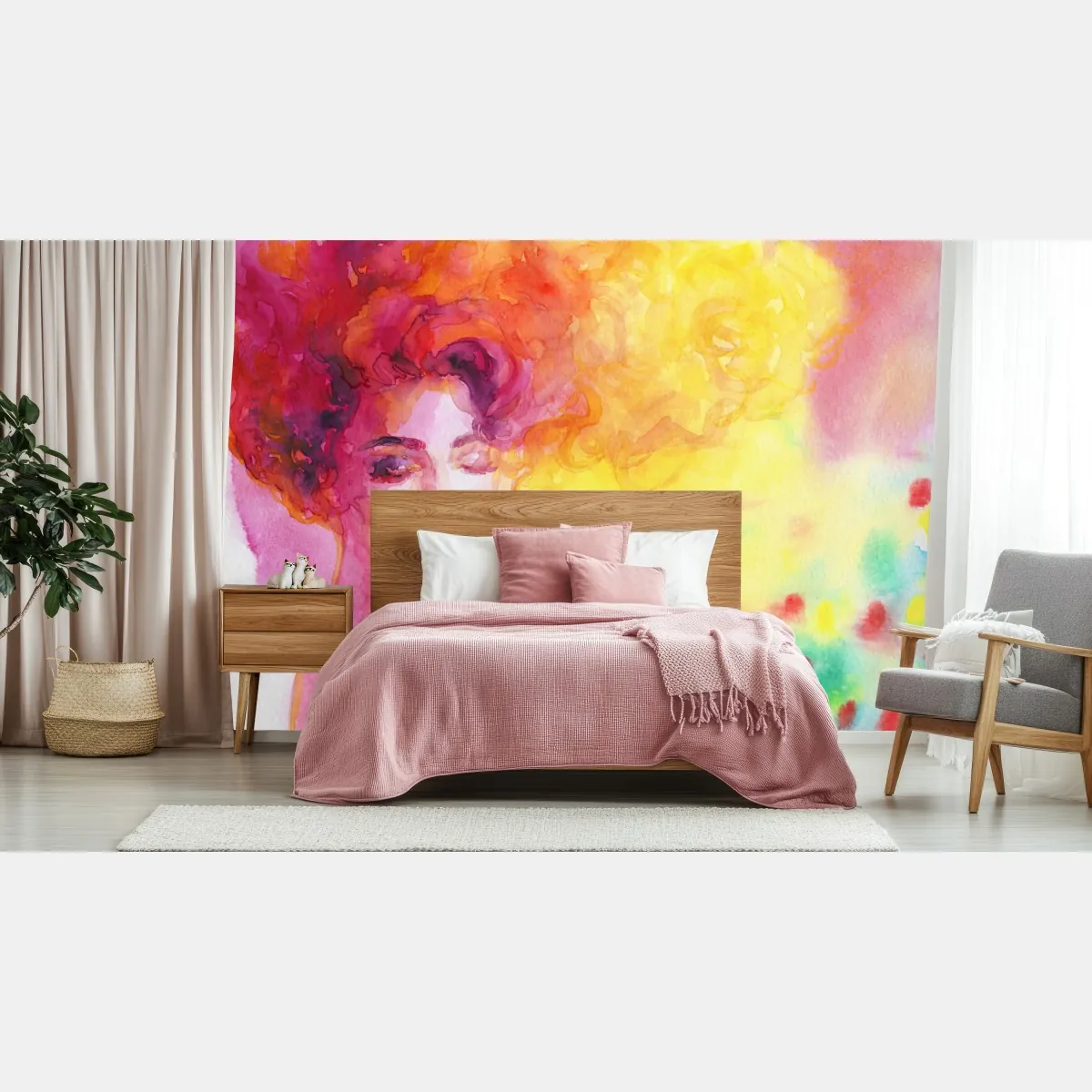 Fototapeta promienny akwarelowy portret kobiety – Wallissimo® Fototapeta promienny akwarelowy portret kobiety – Wallissimo®