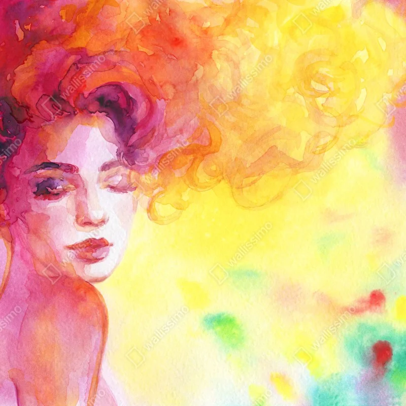Fototapeta promienny akwarelowy portret kobiety – Wallissimo® Fototapeta promienny akwarelowy portret kobiety – Wallissimo®