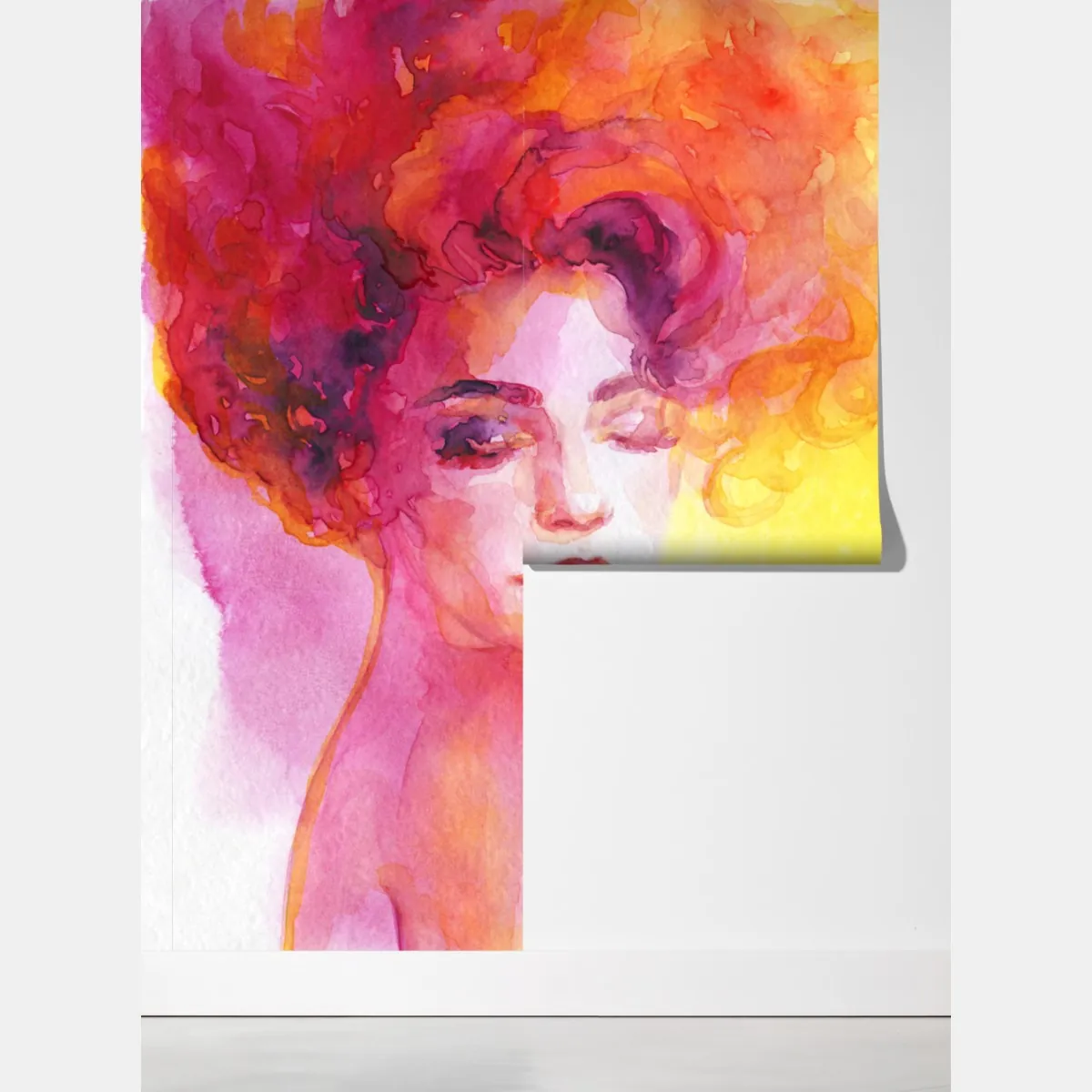 Fototapeta promienny akwarelowy portret kobiety – Wallissimo® Fototapeta promienny akwarelowy portret kobiety – Wallissimo®