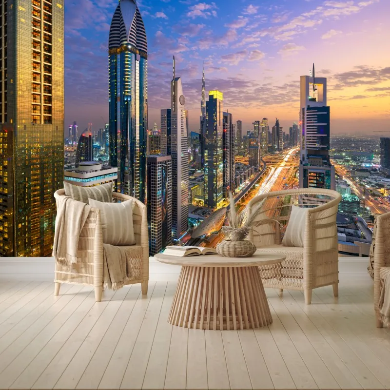 Fototapeta panorama Dubaju o zmierzchu