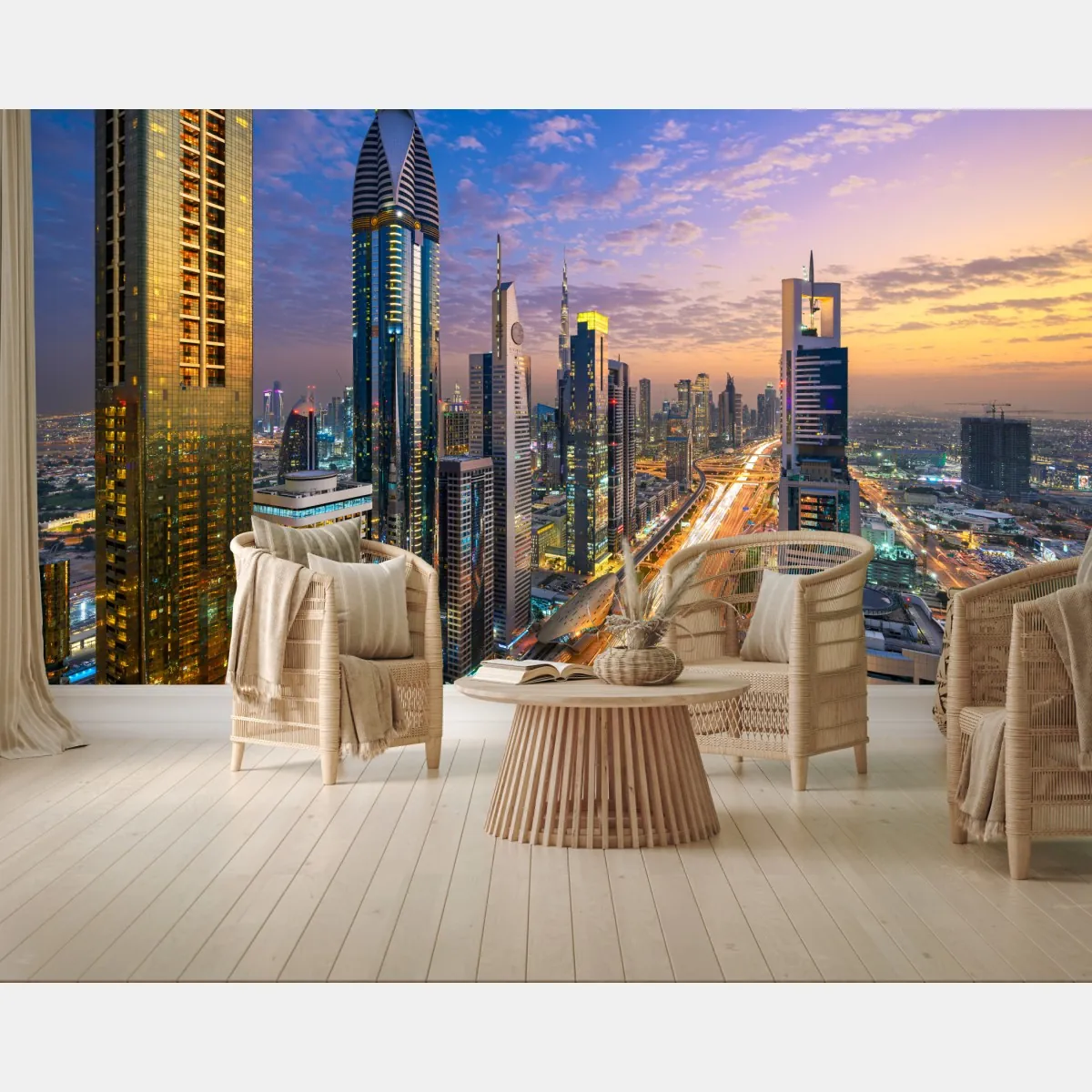 Fototapeta panorama Dubaju o zmierzchu – Wallissimo® Fototapeta panorama Dubaju o zmierzchu – Wallissimo®