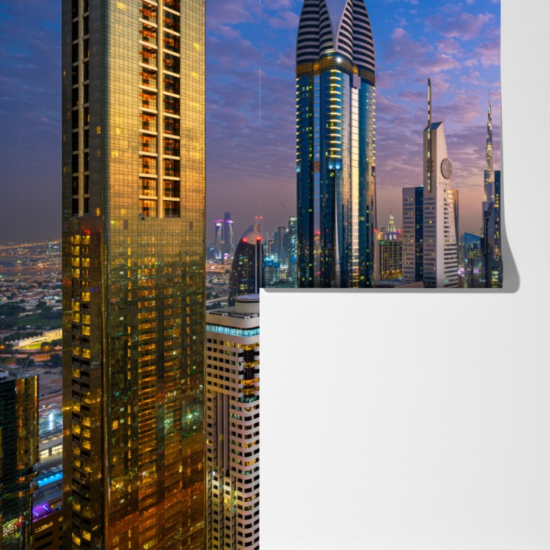 Fototapeta panorama Dubaju o zmierzchu – Wallissimo® Fototapeta panorama Dubaju o zmierzchu – Wallissimo®