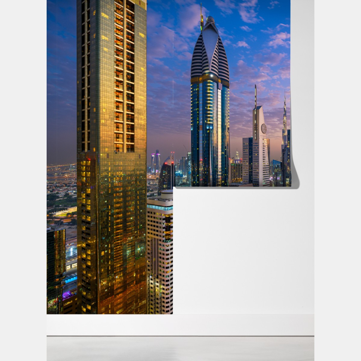 Fototapeta panorama Dubaju o zmierzchu – Wallissimo® Fototapeta panorama Dubaju o zmierzchu – Wallissimo®