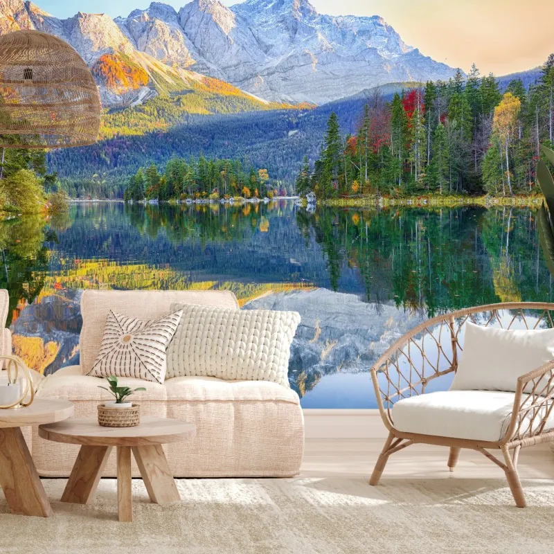 Fototapeta jesienne odbicie na Eibsee przy Zugspitze