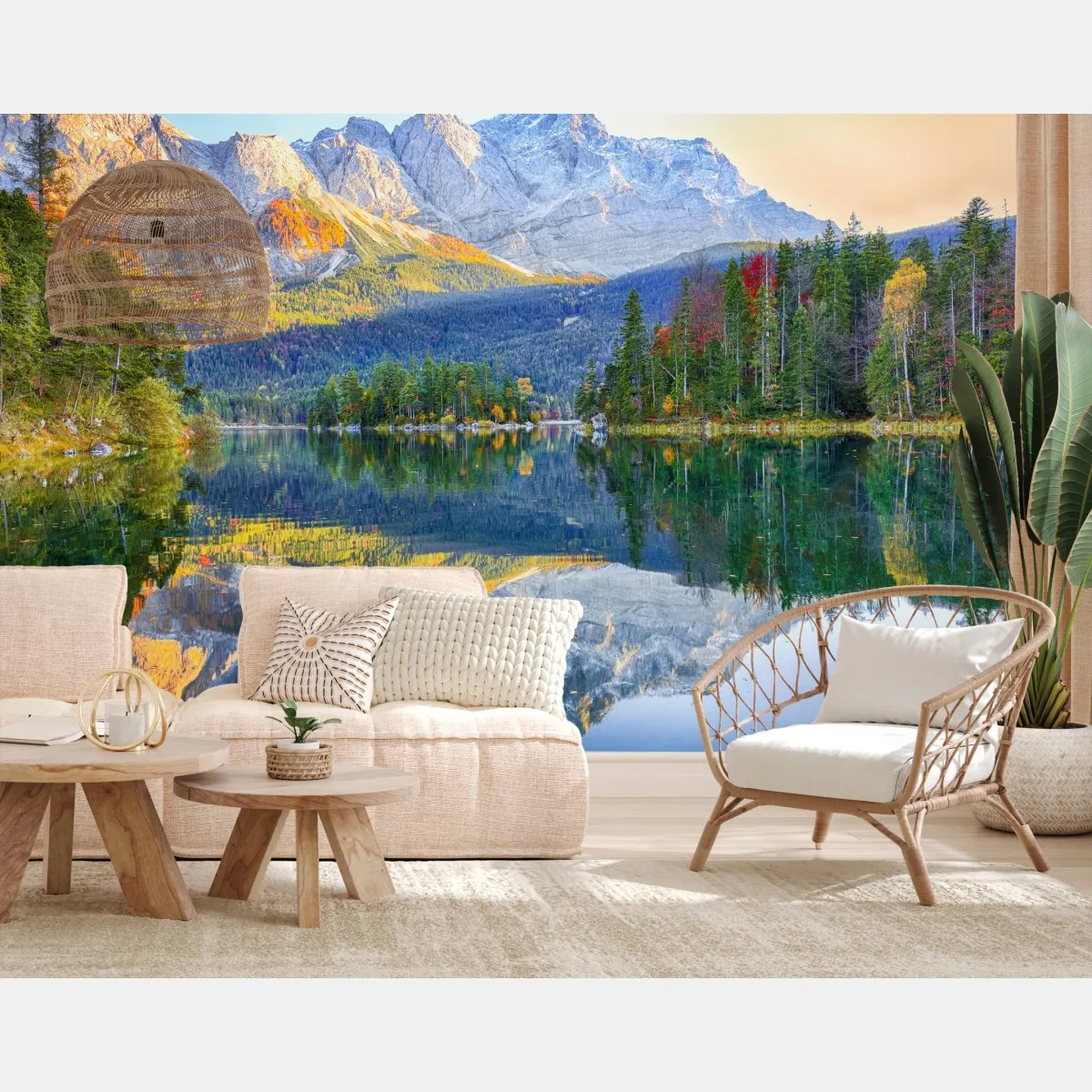 Fototapeta jesienne odbicie na Eibsee przy Zugspitze – Wallissimo® Fototapeta jesienne odbicie na Eibsee przy Zugspitze – Wallissimo®