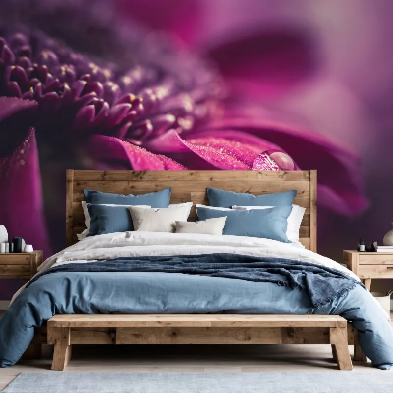 Fototapeta fioletowy makro kwiat z kroplą rosy