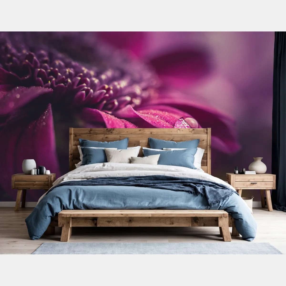 Fototapeta fioletowy makro kwiat z kroplą rosy – Wallissimo® Fototapeta fioletowy makro kwiat z kroplą rosy – Wallissimo®