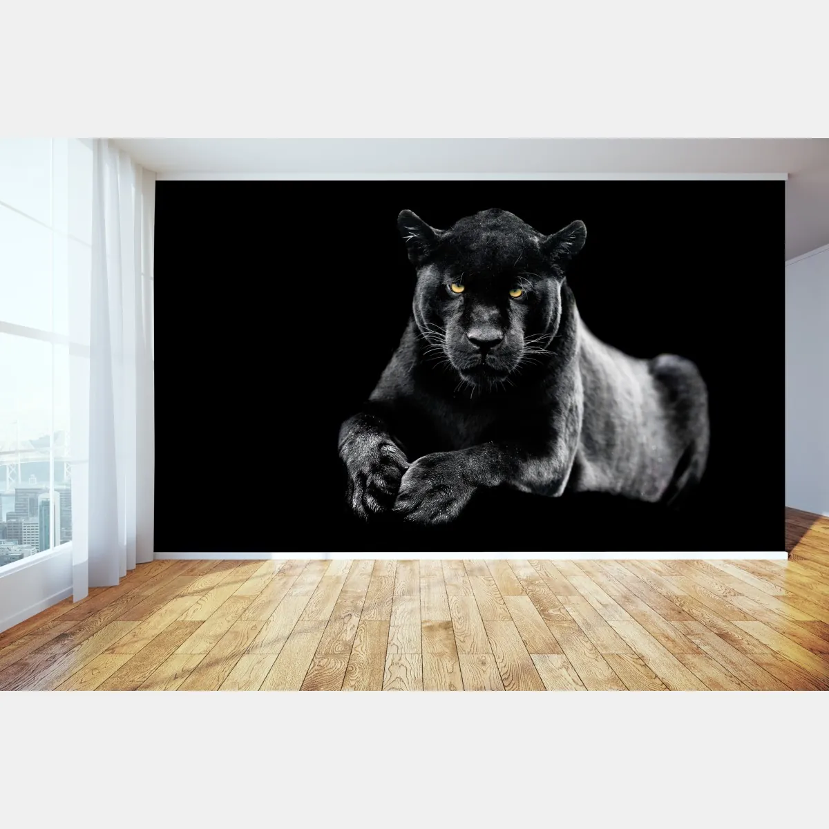 Fototapeta portret czarnej pantery na czarnym tle – Wallissimo® Fototapeta portret czarnej pantery na czarnym tle – Wallissimo®