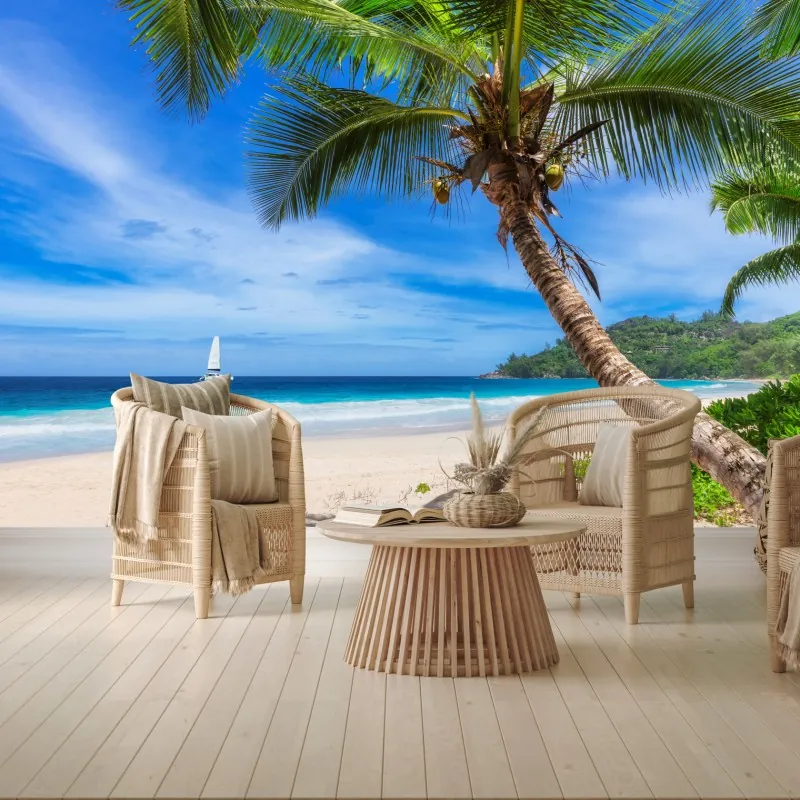 Fototapeta tropikalna plaża z palmą
